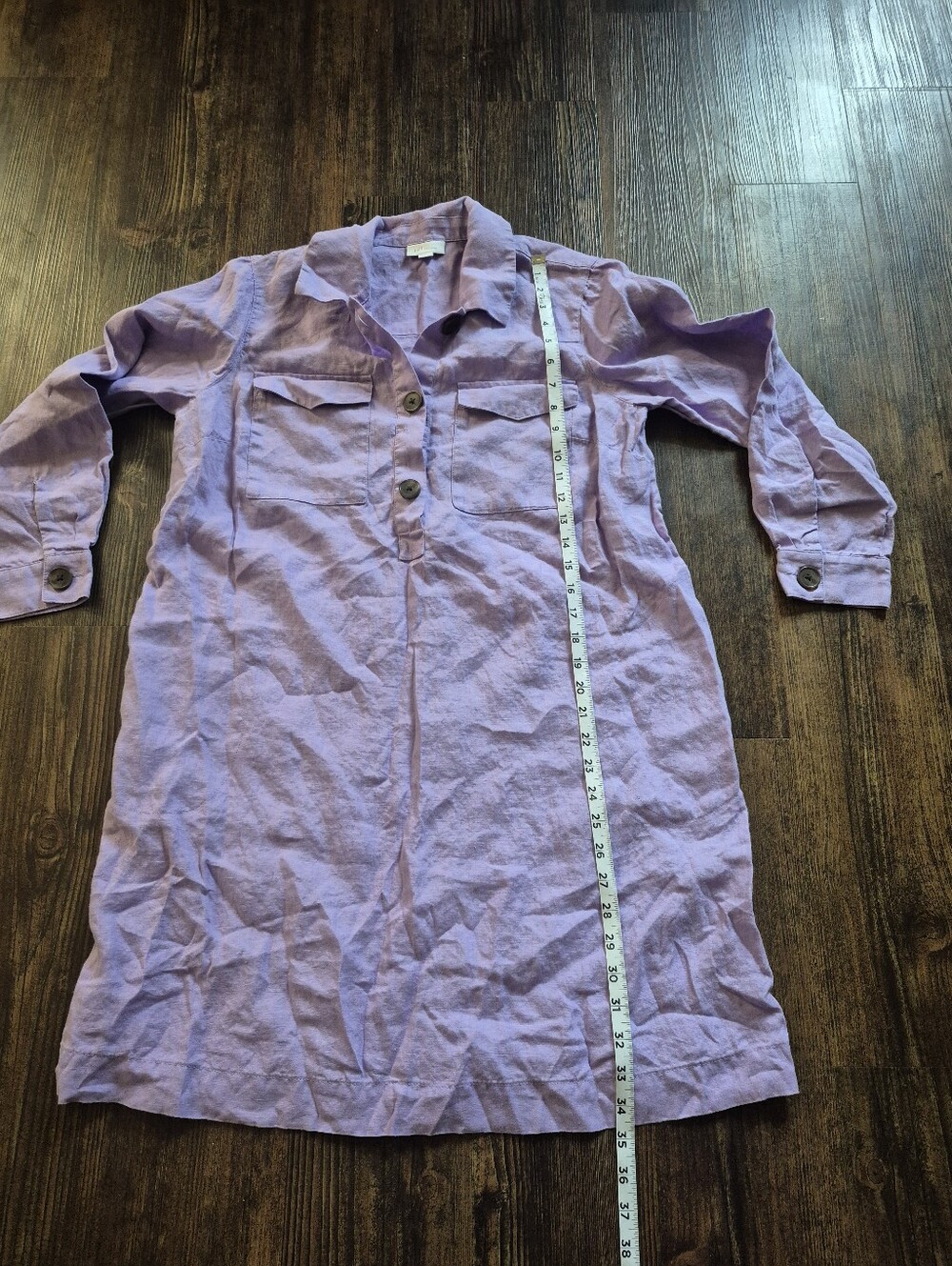 J. Jill Linen Lilac Popover Button Front Shirt Dress Size Medium Petite - Picture 5 of 5